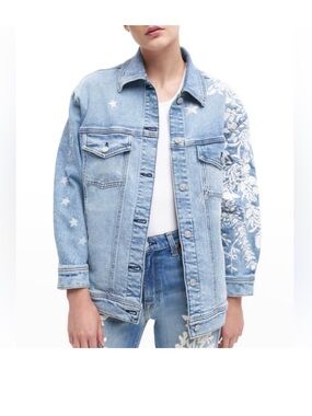 7 For All Mankind Light Blue Embroidered Denim Jacket